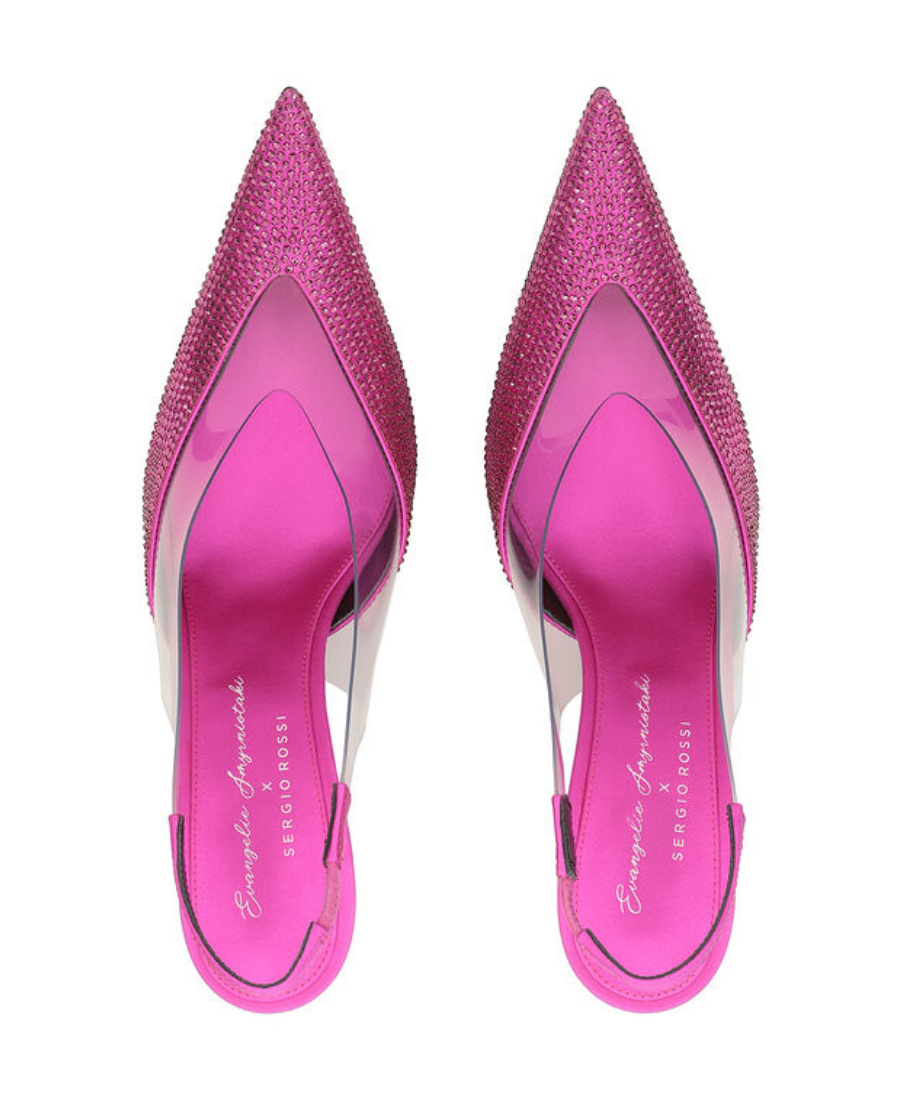 Sergio Rossi X Evangelie Smyrniotaki Satin & Vinyl Slingback Pump In Pink