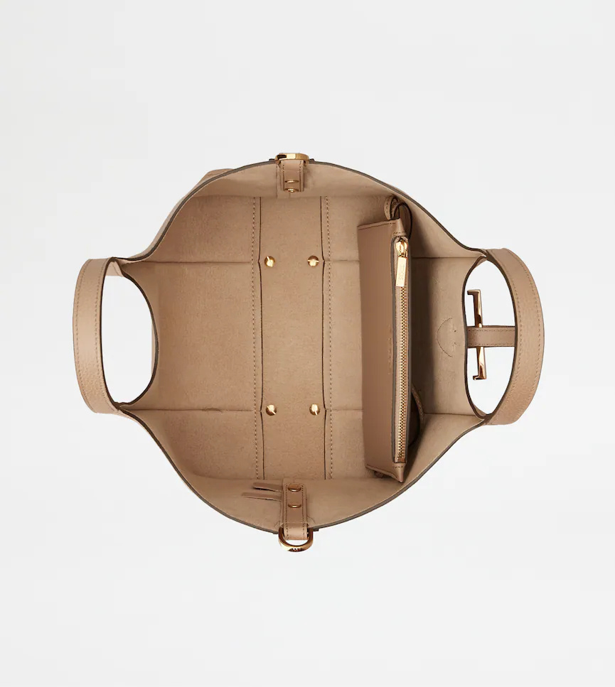 Tod's T Timeless Mini Leather Shoulder Bag In Sand