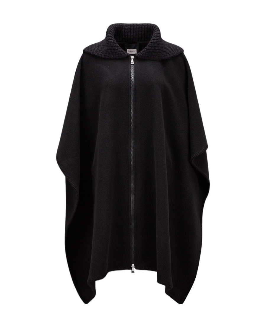 Moncler Logo-patch Wool Cape In Black