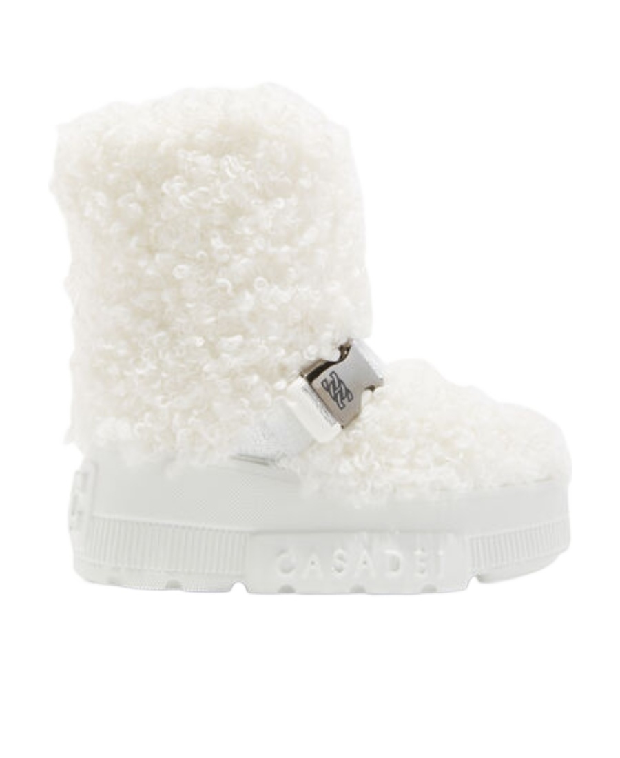 Casadei Buckled Faux-fur Boots In White