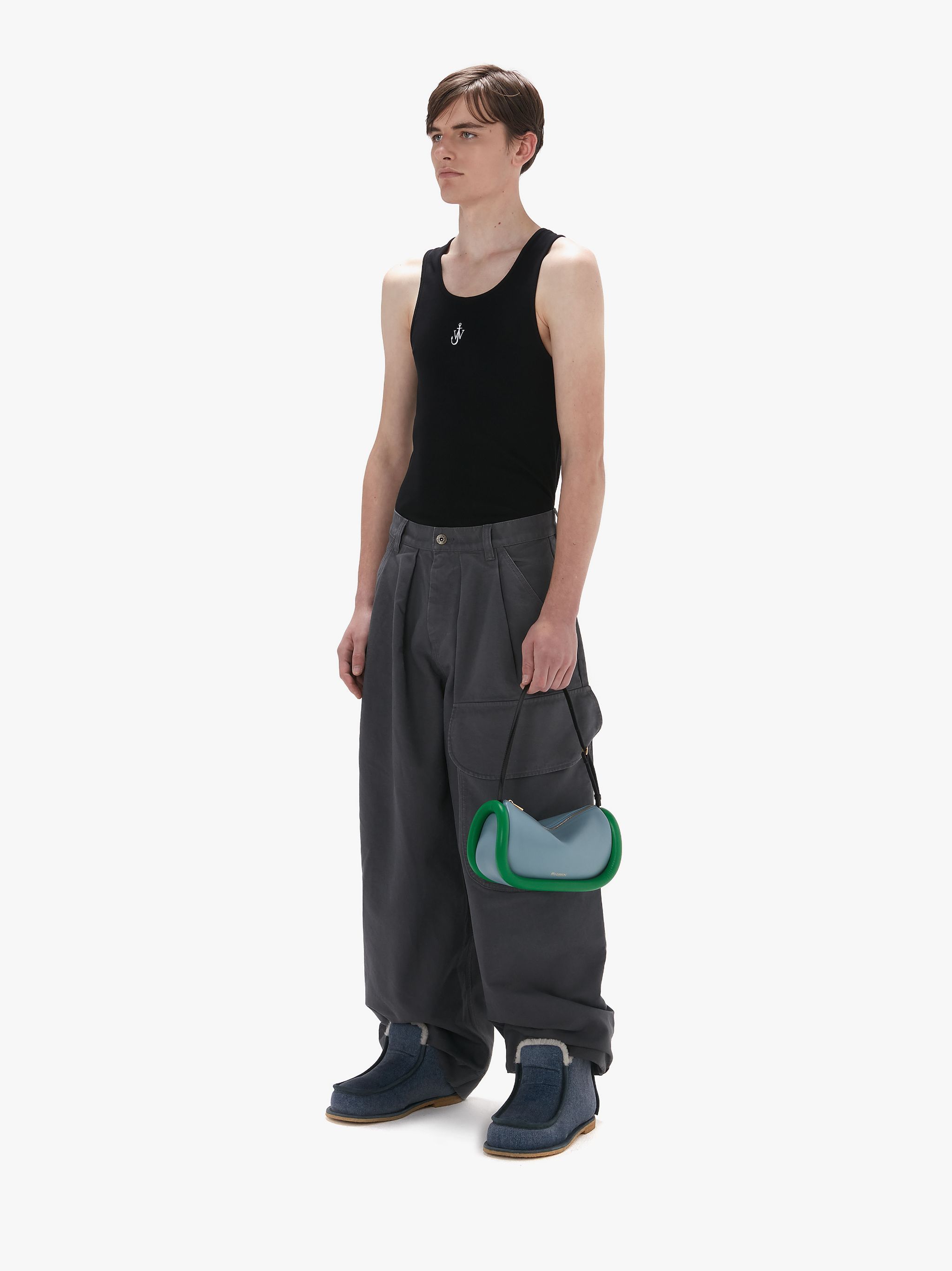 Jw Anderson Logo Embroidery Stretch Cotton Tank Top In Black