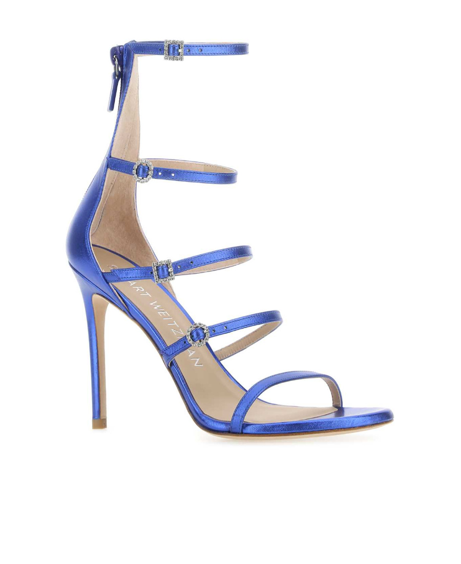 Stuart Weitzman Satin Strappy Sandals With Stiletto Heel In Blue
