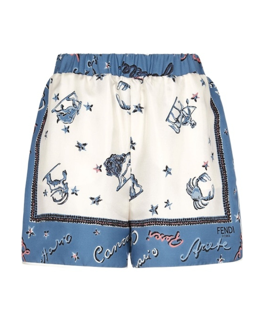 Fendi Blue Silk Shorts In White