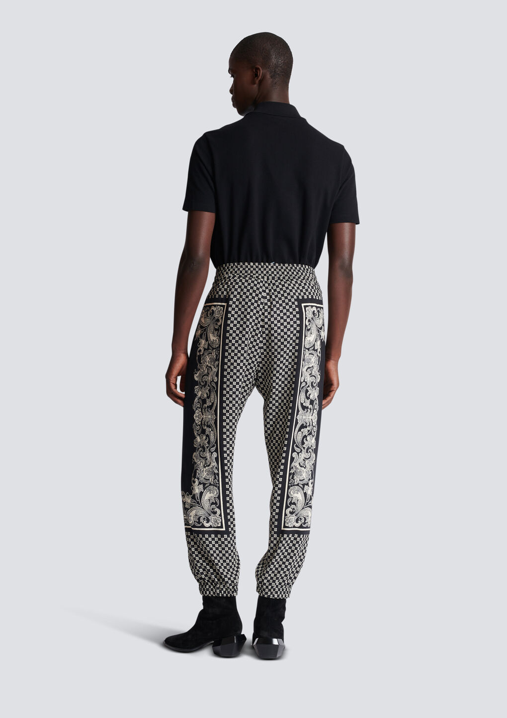 Balmain Monigram-print Elasticated-waistband Track Pants In Gray