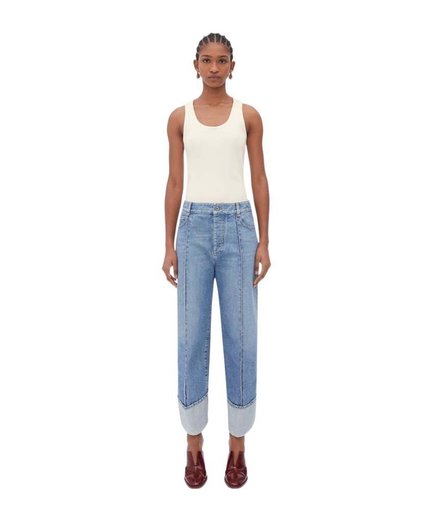 Bottega Veneta Curved Shape Vintage Indigo Denim In Blue