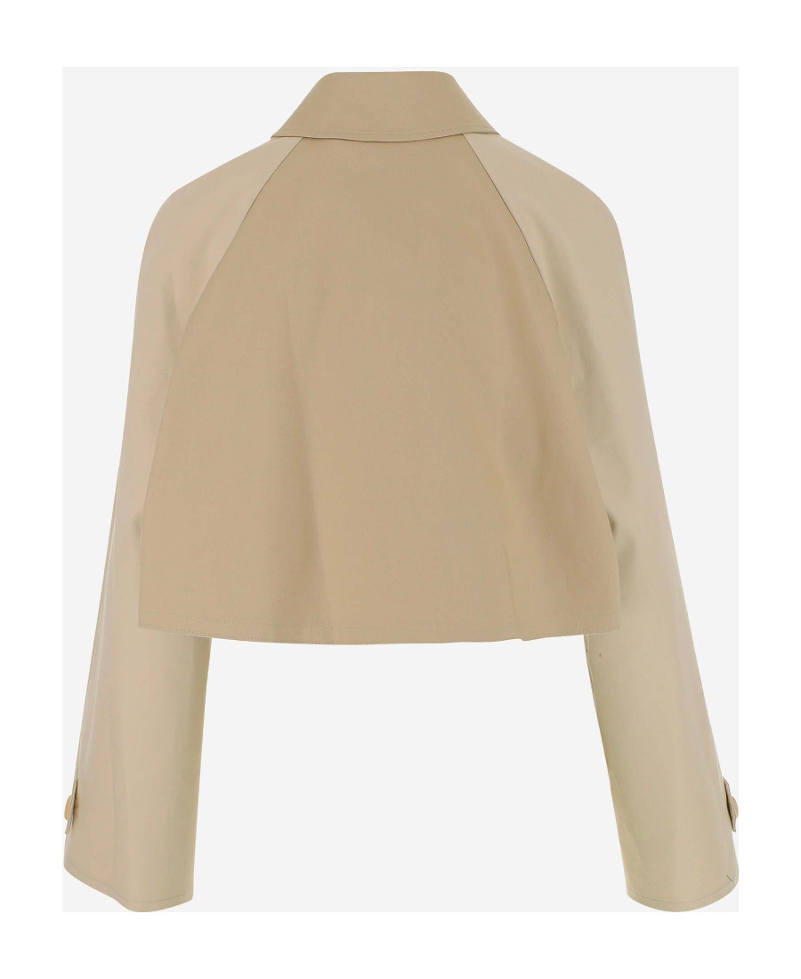 Palm Angels Palm Plaque Cropped Trench Coat In Nude