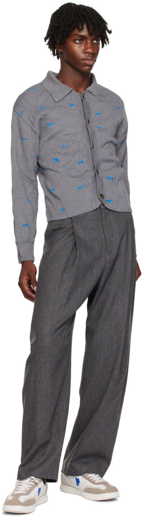 Ader Error Jacquard Cardigan In Gray