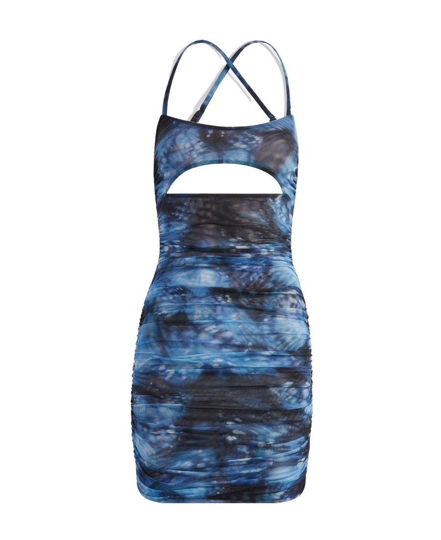 Misbhv Blue Butterfly Mesh Mini Dress In Blue