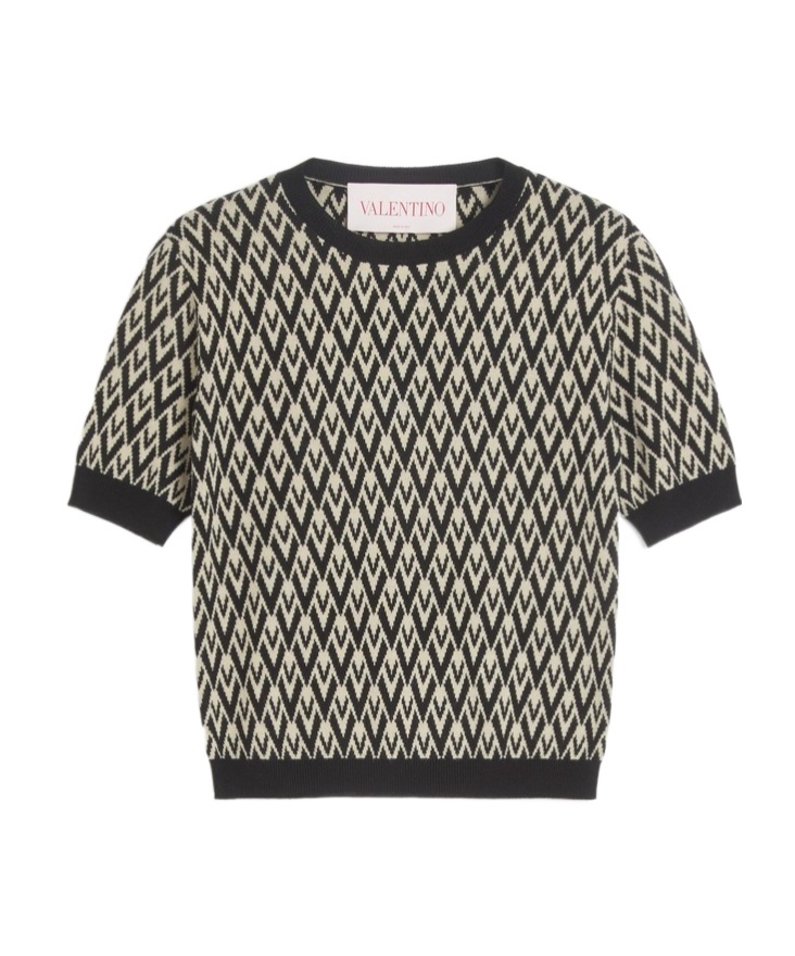 Valentino Garavani Toute La V Jacquard Virgin Wool Sweater In Black