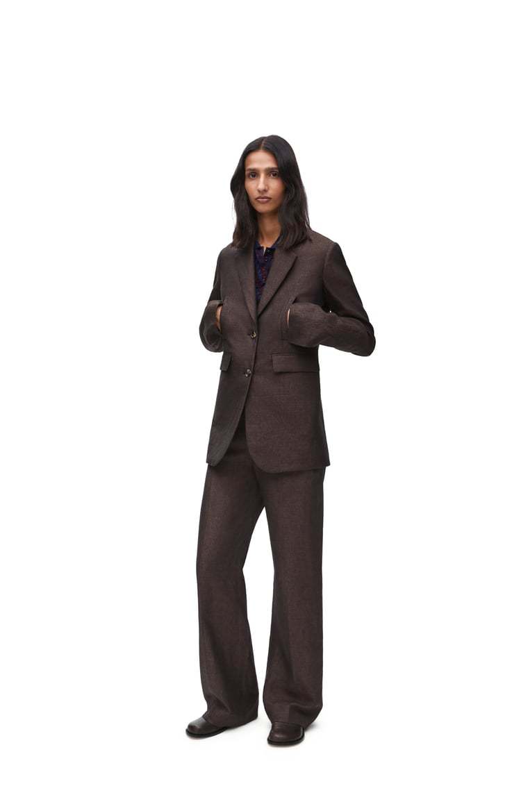 Shop Loewe High Waisted Trousers In Linen In Brown