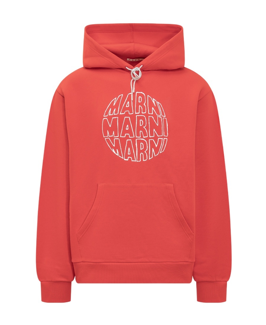 Shop Marni Logo-print Cotton Hoodie In Red