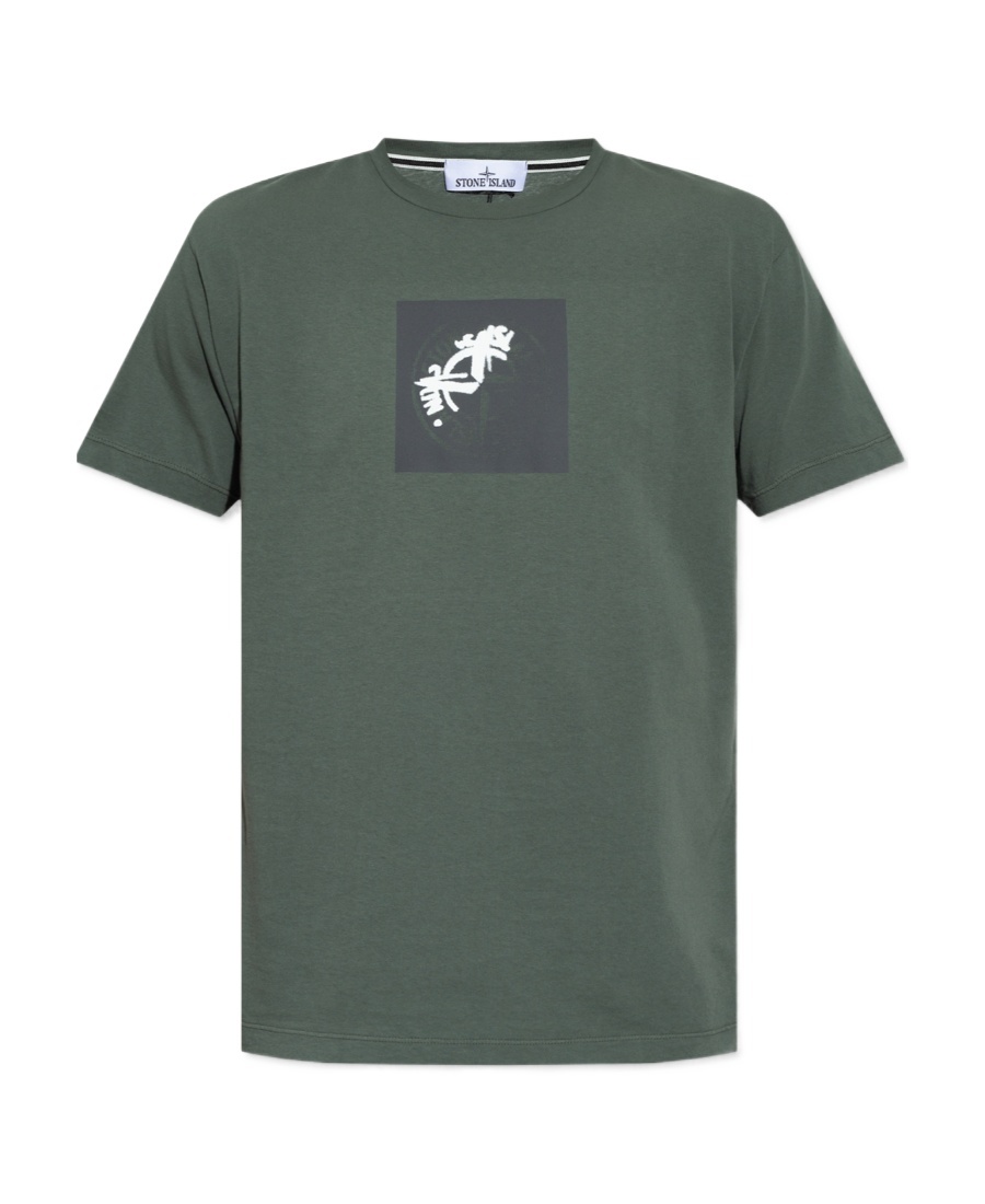 Stone Island Compass-print Cotton T-shirt In Green