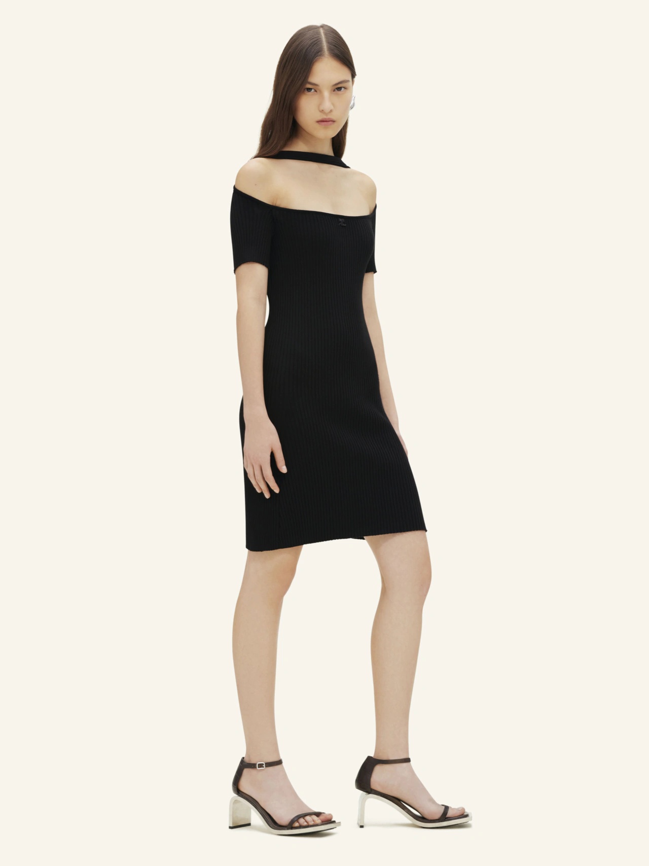 Shop Courrèges Hyperbole Ribbed-knit Minidress In Black