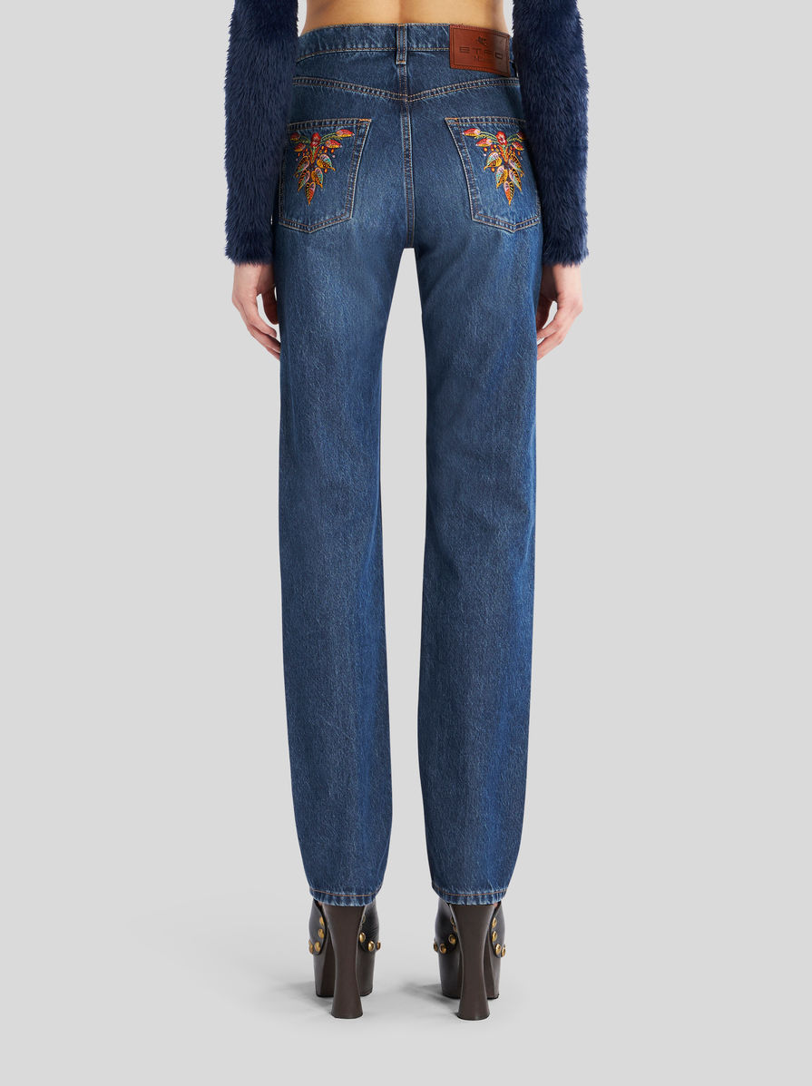 Etro Denim Jeans With Embroidered Patch In Blue