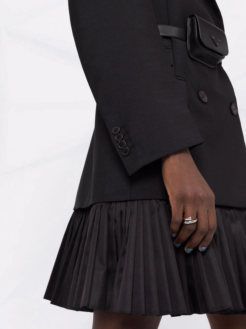 Prada Re-nylon Logo Pouch Blazer Mini Dress In Black