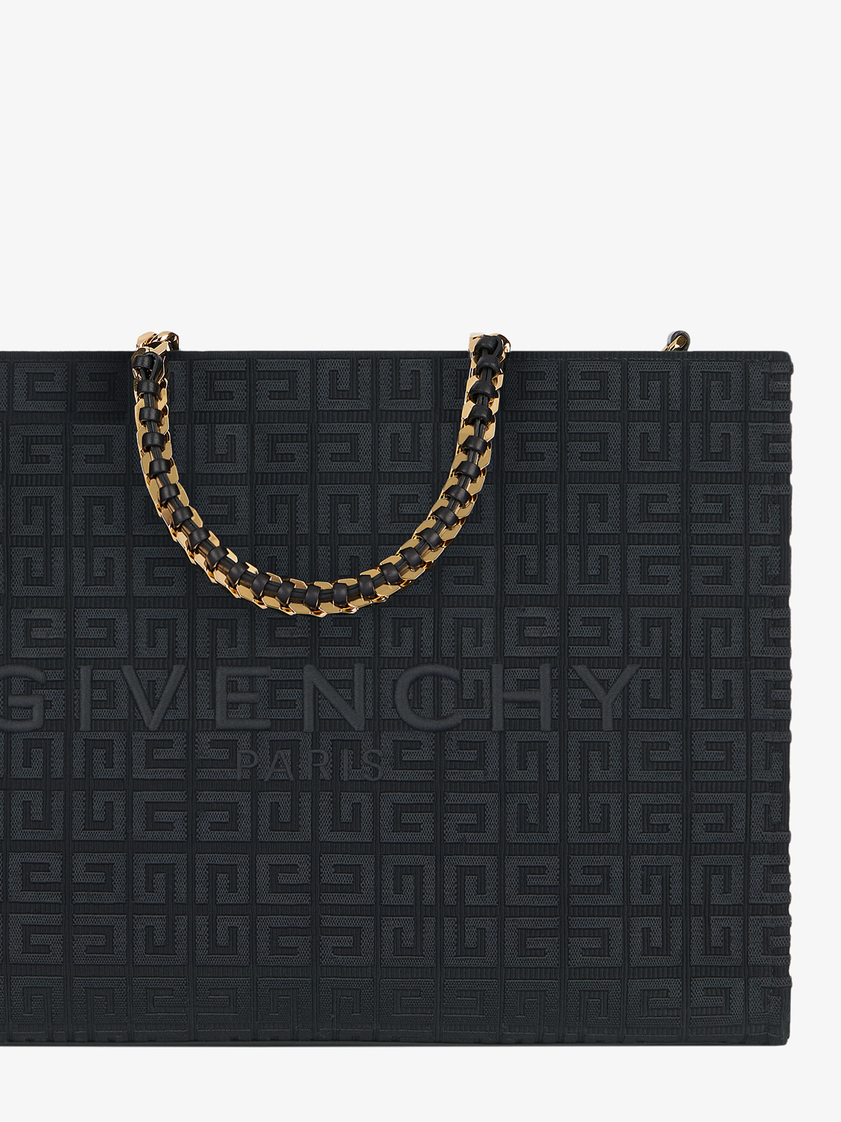 Givenchy Small G-tote Shopping Bag In 4g Embroidery With Chain In Black