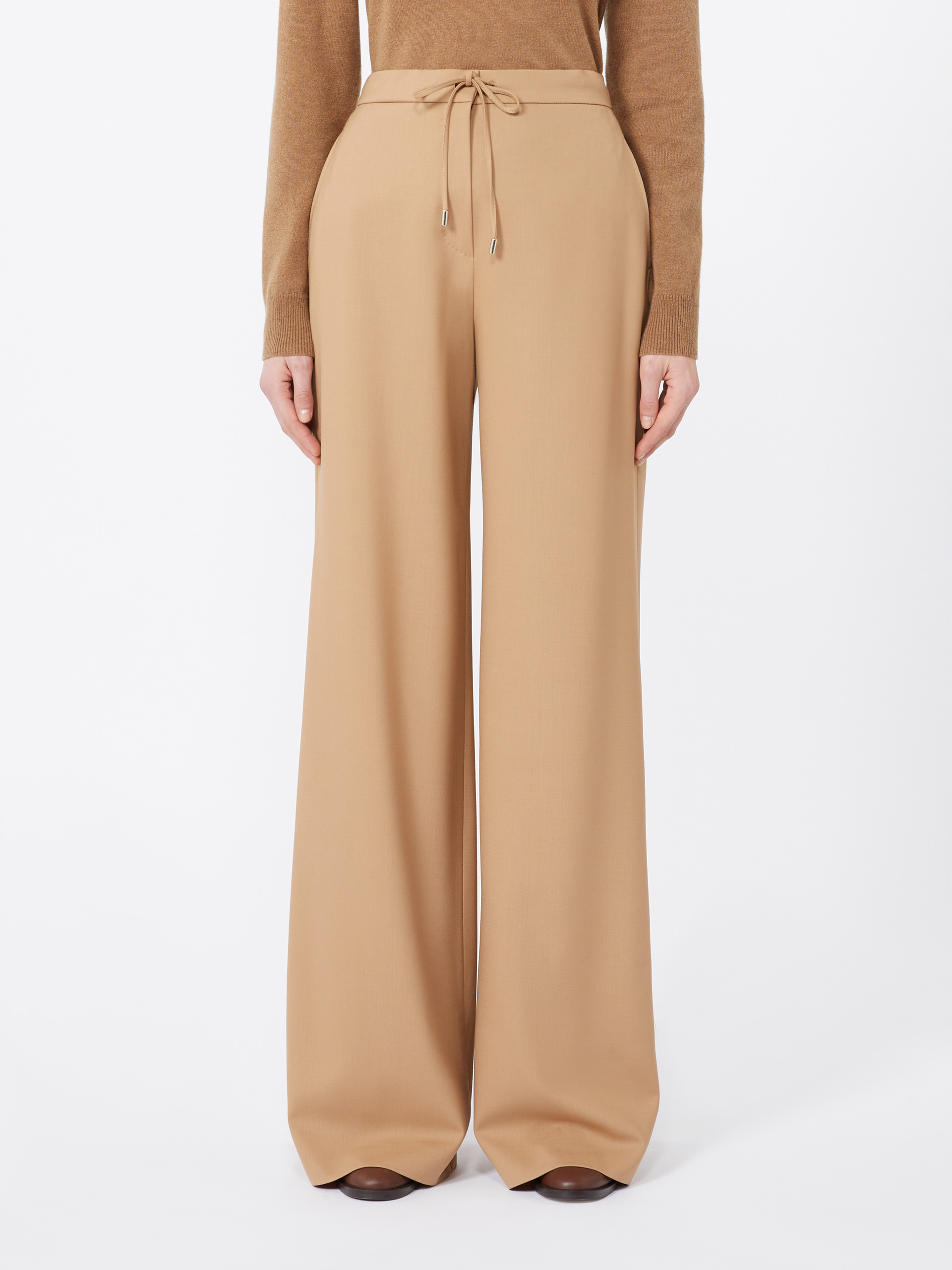 Max Mara Drawstring Trousers In Wool Twill In Brown