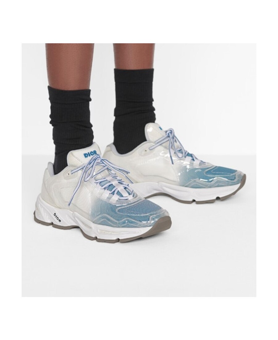 Dior Blue Mesh Flat Casual Sneakers In White