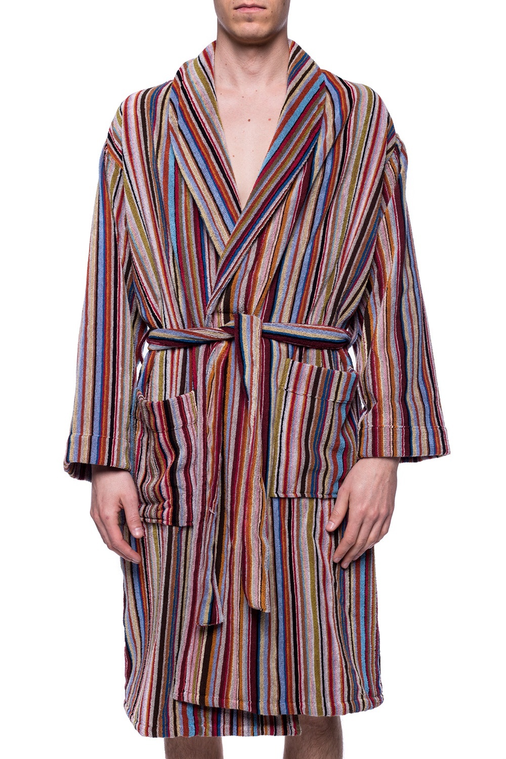 Paul Smith Striped Belted Bathrobe In Multicolor