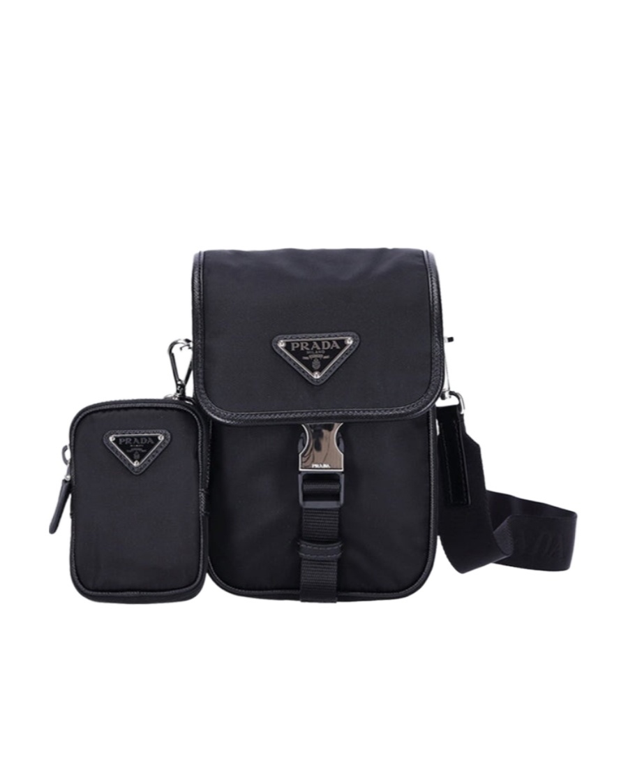 Prada Mens Black Re-nylon Saffiano Leather And Nylon Shoulder Bag In Black