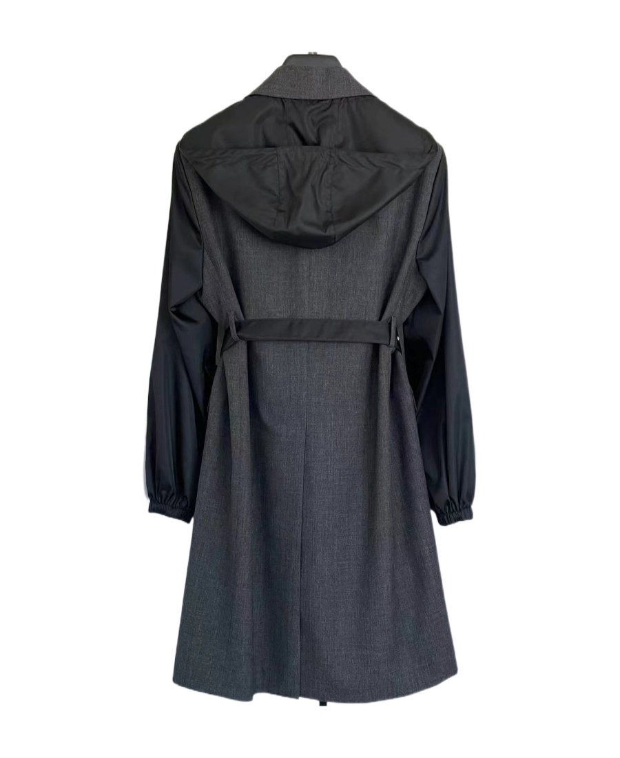 Prada Waistband Single-breasted Coat In Gray