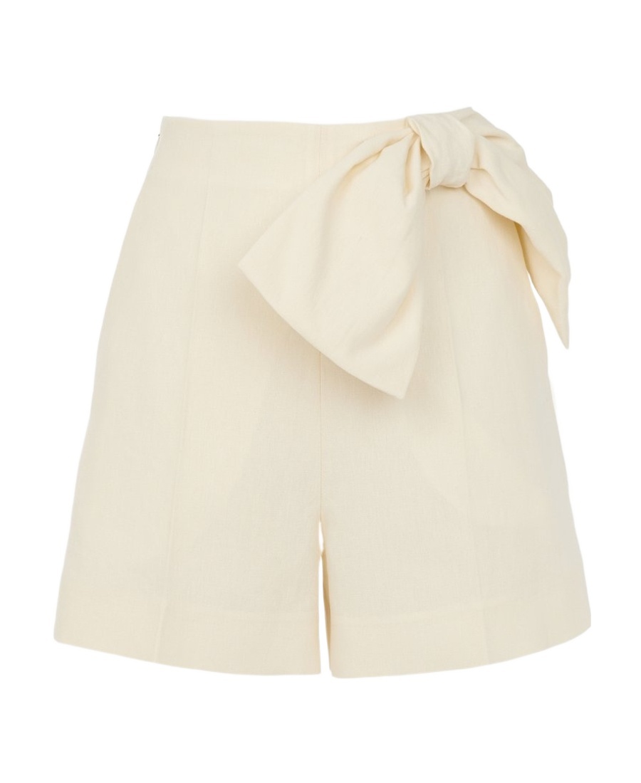 Chloé Bow Detail Linen Shorts Coconut Milk In White
