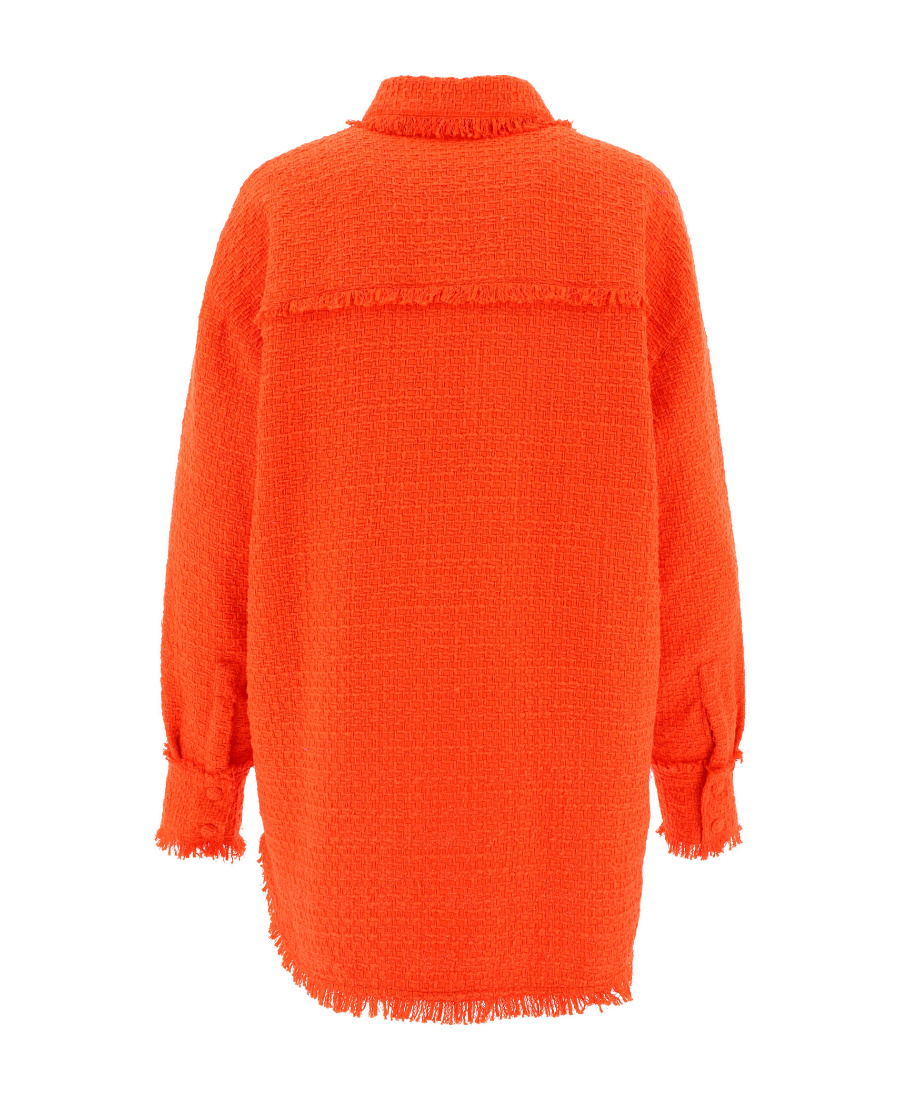 Msgm Fringed Collared Shirt In Textured Fabric In Red