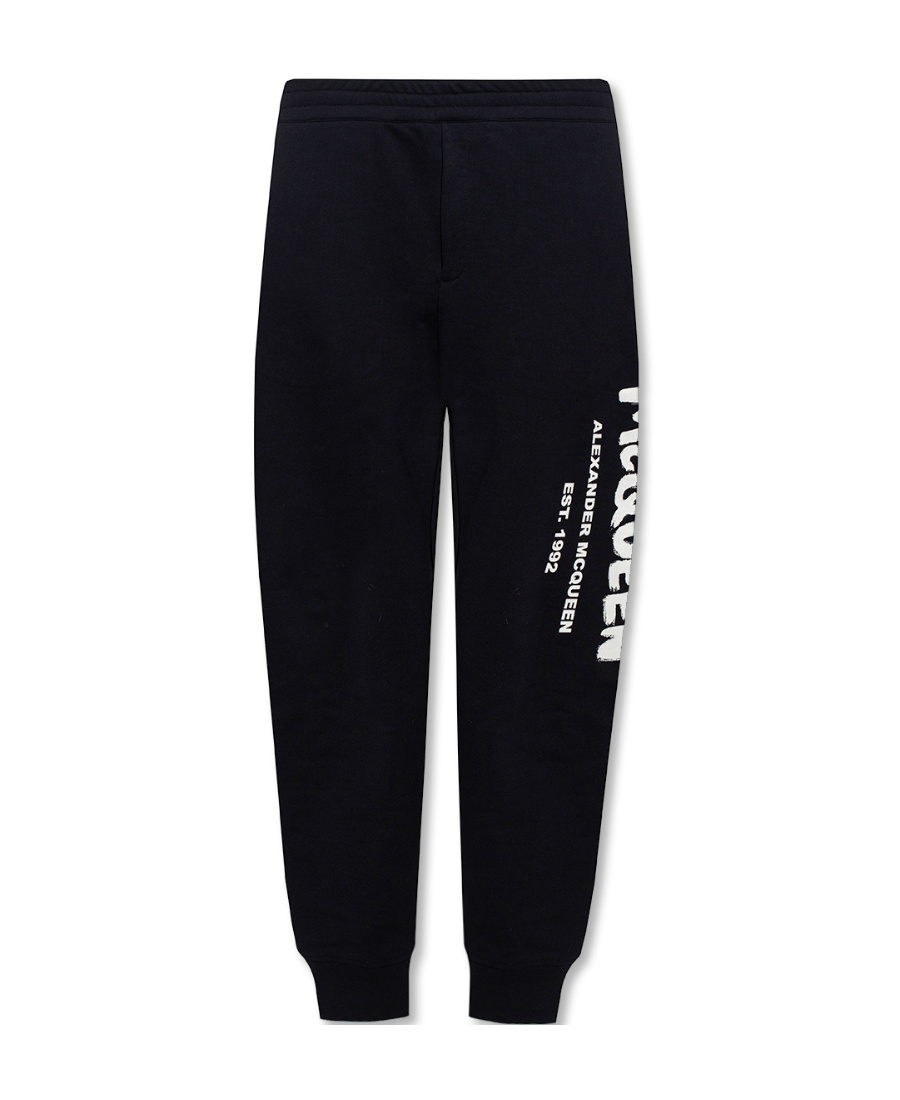 Alexander Mcqueen Logo Graffiti Print Track Pants In Black
