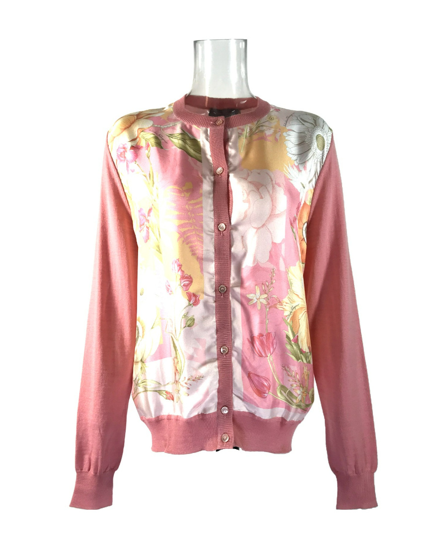 Ferragamo Long-sleeved Stitched Cardigan In Pink
