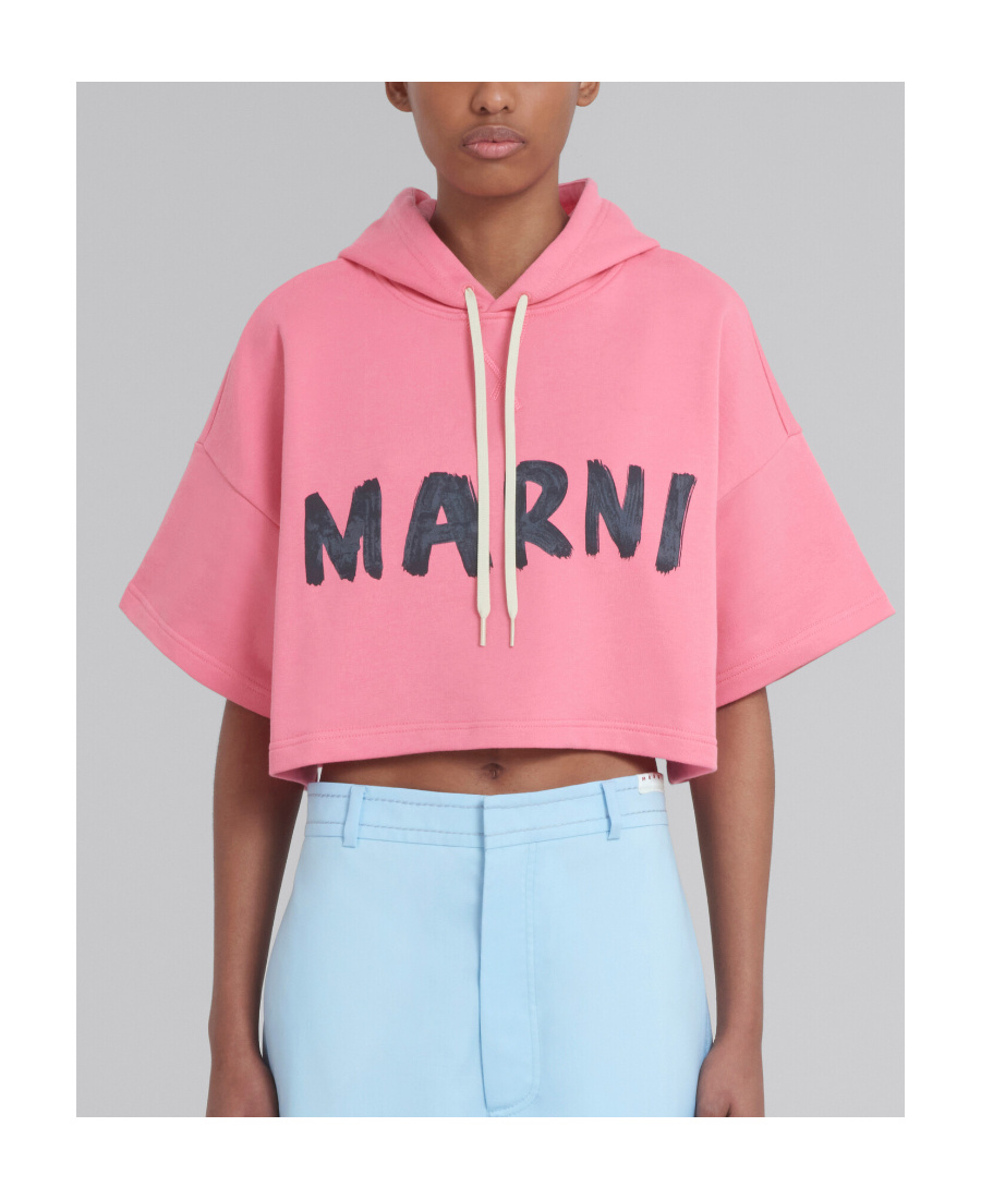 Marni Logo-print Short-sleeve Hoodie In Pink