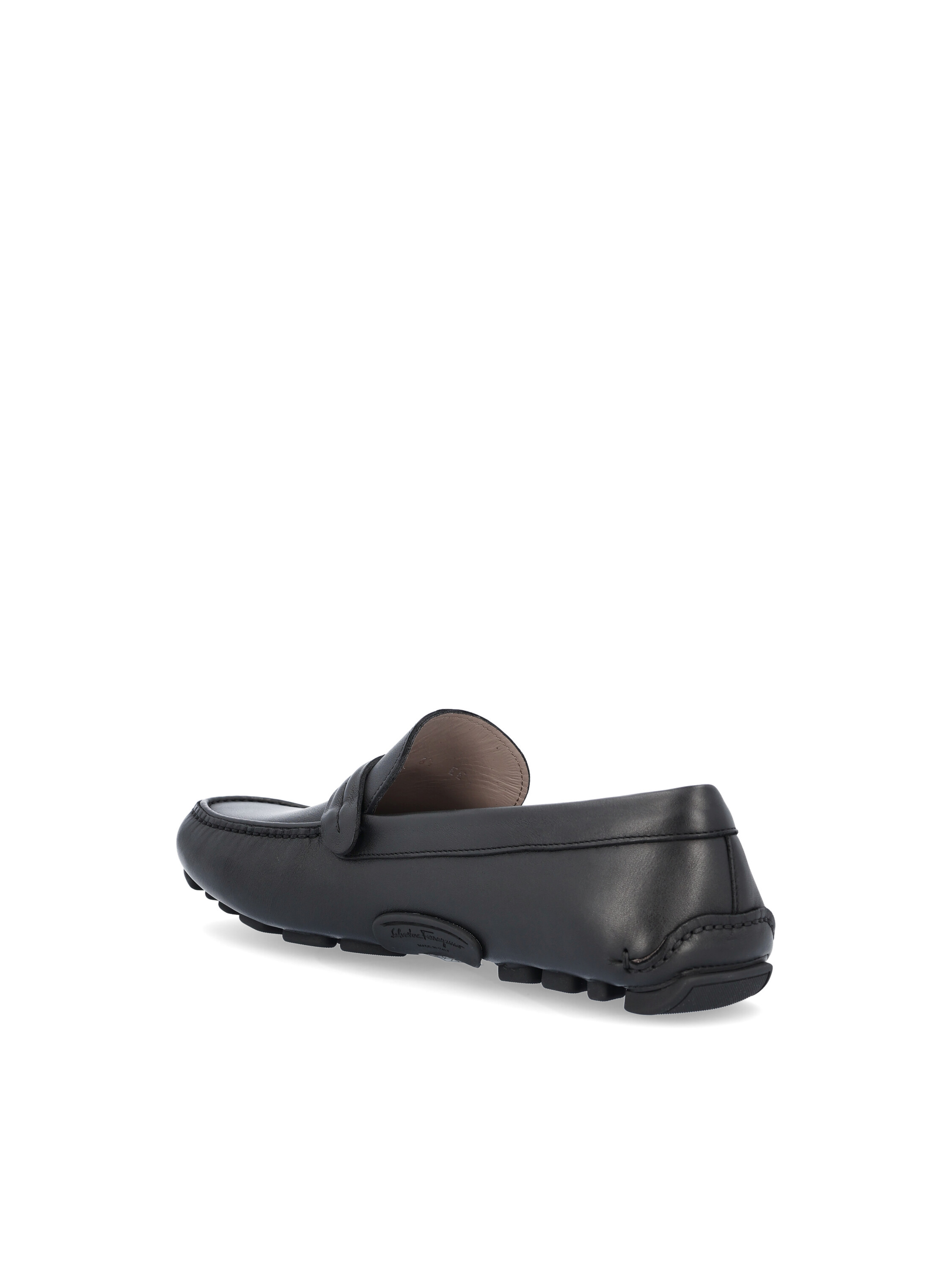Ferragamo Leather Driver Loafers In Black