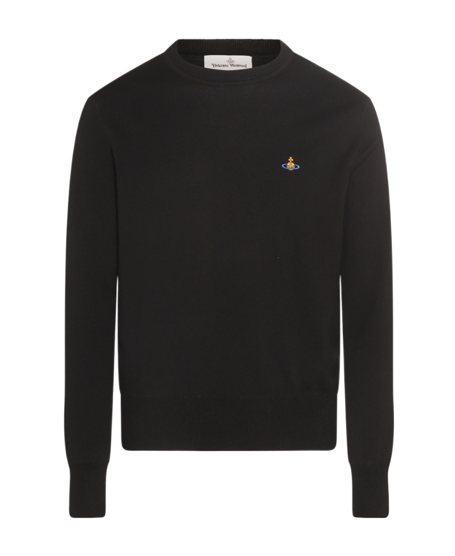 Vivienne Westwood 'alex' Black Crewneck Sweater With Orb Logo Detail On The Front In Black