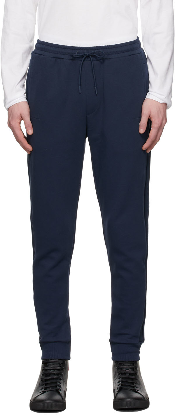 Shop Hugo Boss Navy Blue Logo Sweatpants In Black