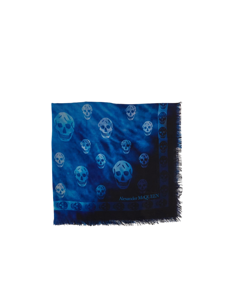 Alexander Mcqueen Skull-print Wool Scarf In Blue