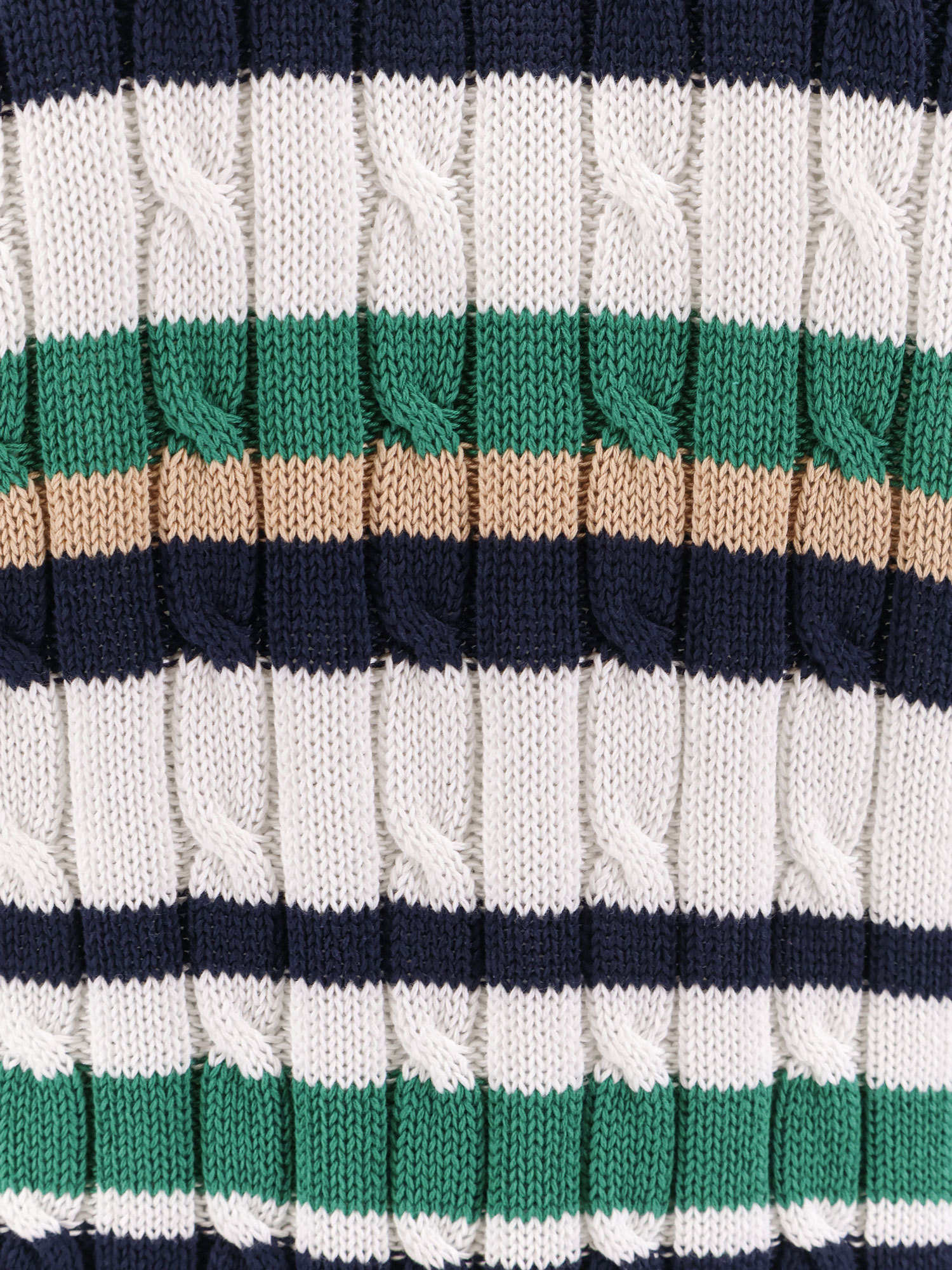 Aspesi Striped Cotton Cable Knit Sweater In White