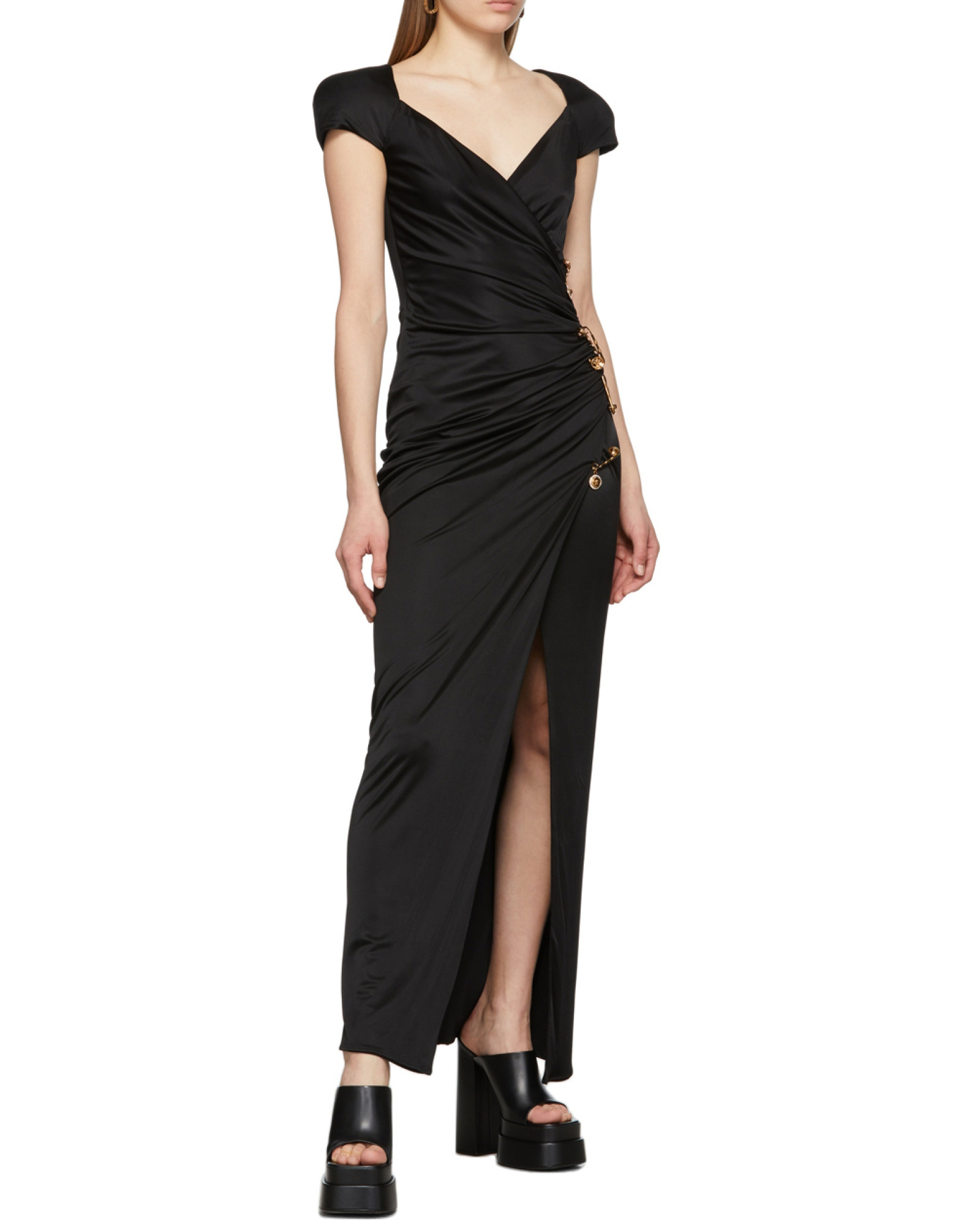 Versace Safety Pin Draped Fitted Dress