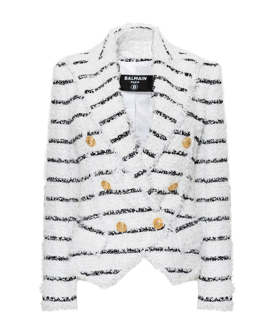 Balmain Striped Trurex-tweed Jacket In White