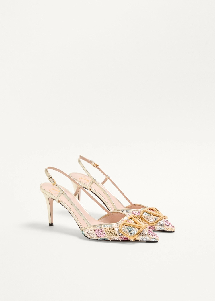 Valentino 80mm Sequin-embellished Slingback Pumps In Neutral