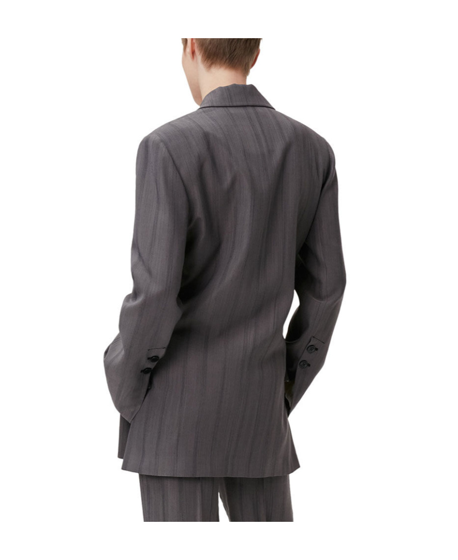 Ganni Double-breasted Tailored Blazer In Gray