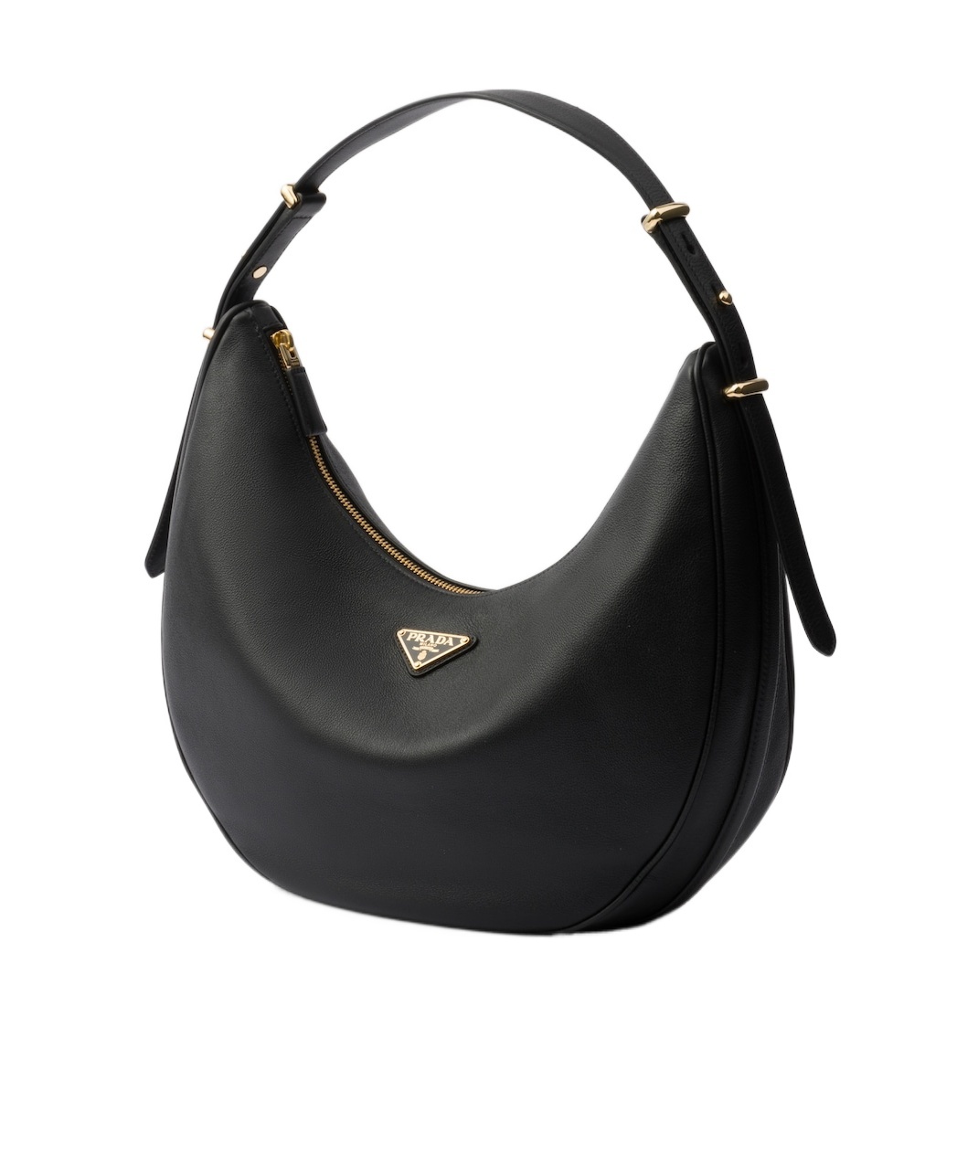 Prada Rounded Shoulder Bag With Gold-tone Hardware In Black