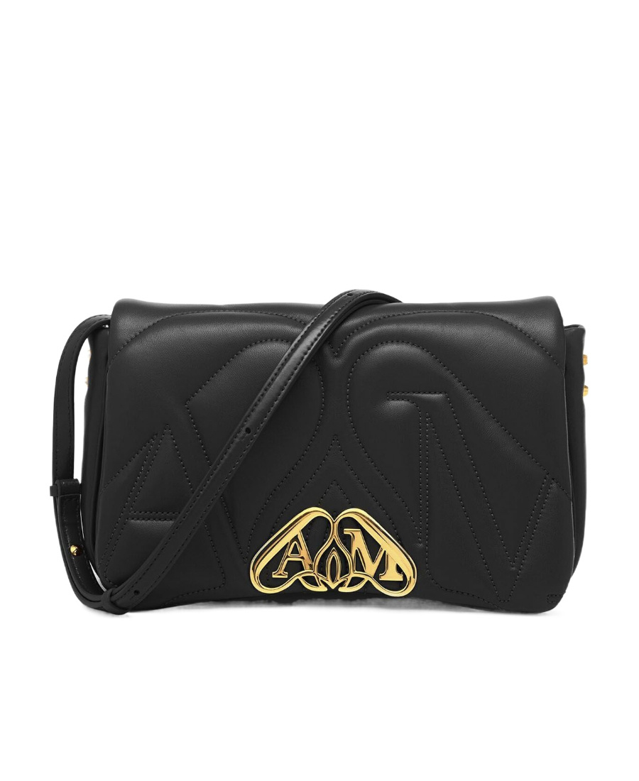 Alexander Mcqueen The Seal Mini Embellished Quilted Leather Shoulder Bag In Black