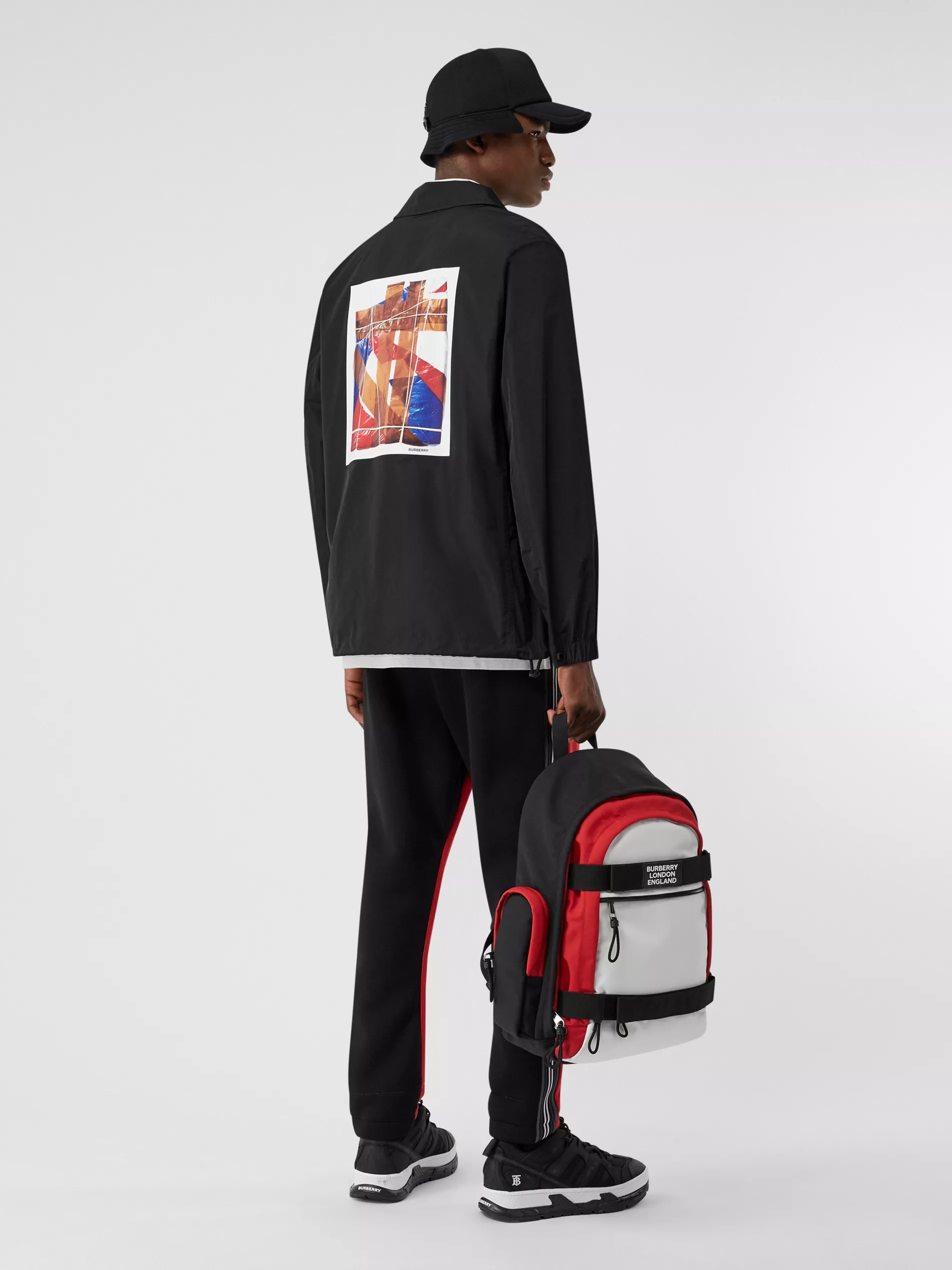 Burberry Knight Stamp Nylon Track Jacket Jackets Black In Black
