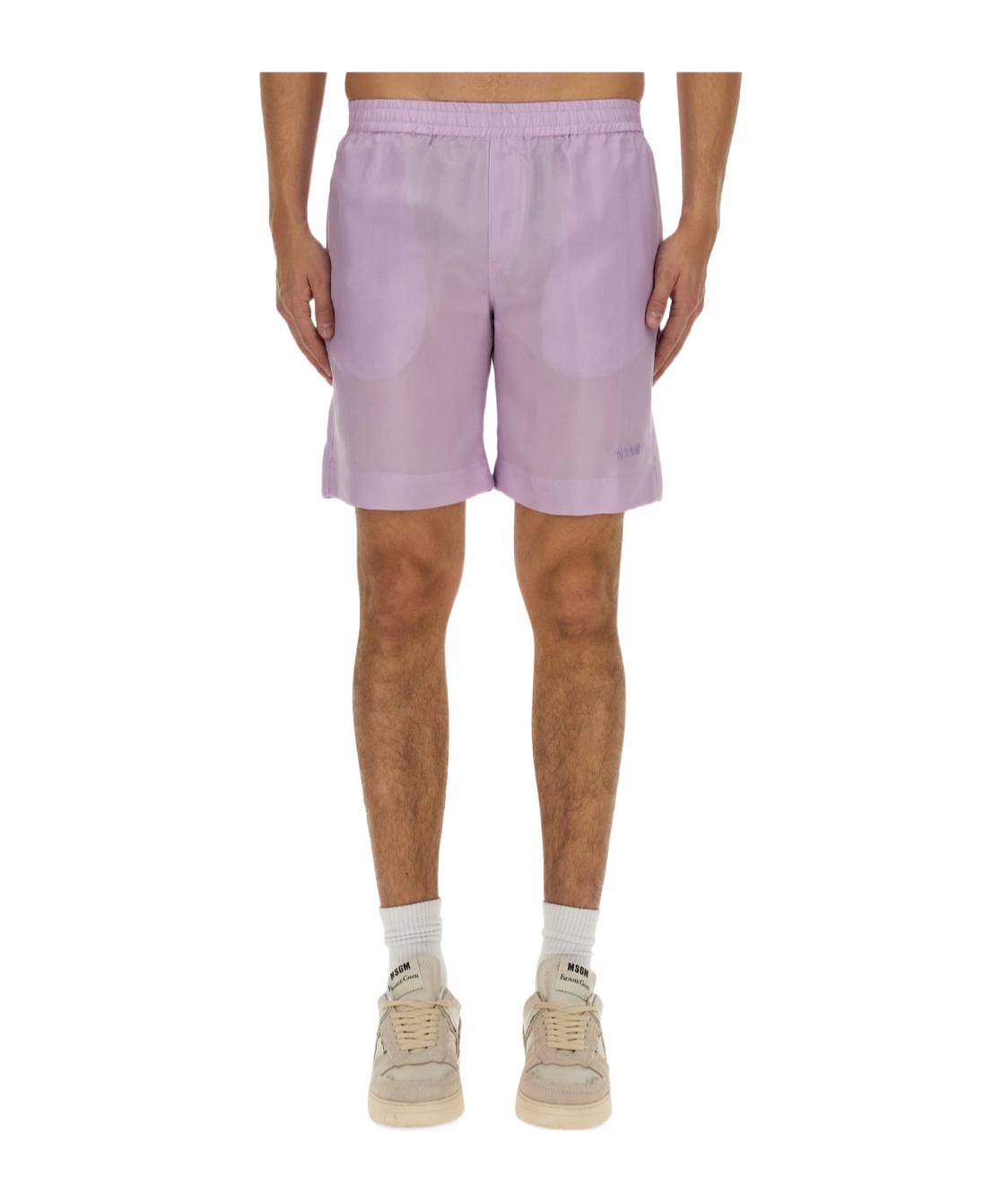 Msgm Regular Fit Cupro Shorts With Logo Detail In Pink