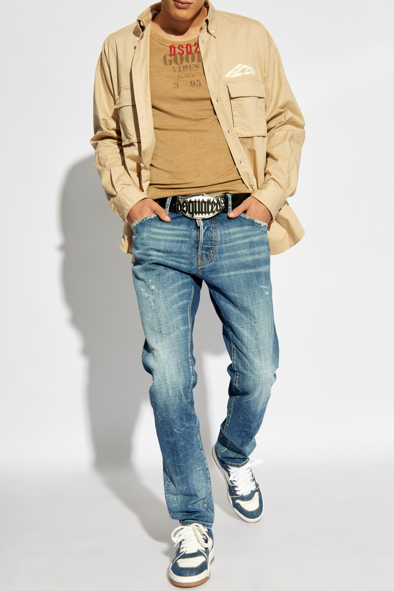 Dsquared2 Beige Icon Dropped Shoulder Shirt In Nude