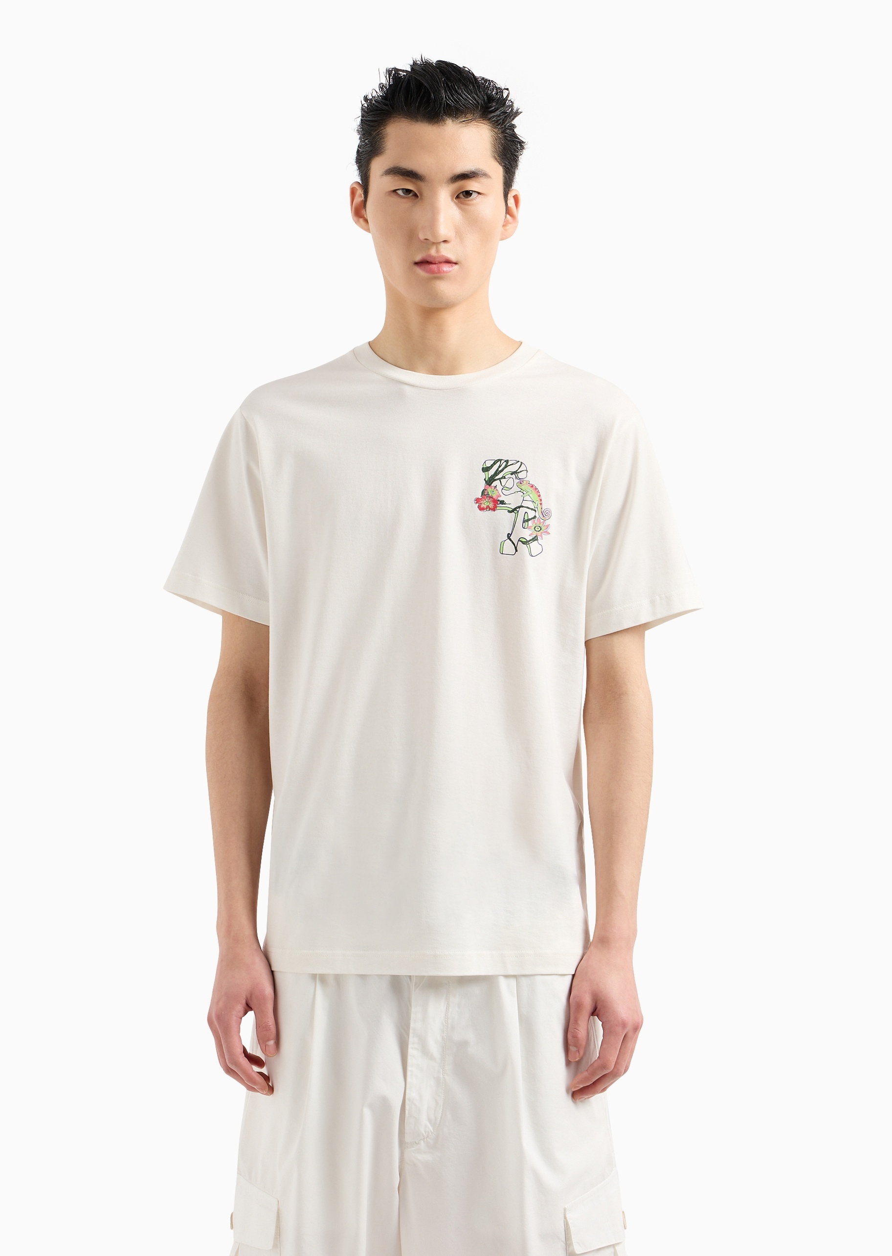 Emporio Armani Monogram-print Cotton T-shirt In White