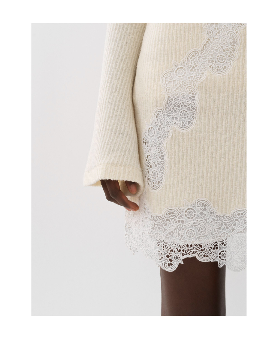 Chloé Ribbed-knit Lace-trim Miniskirt In White