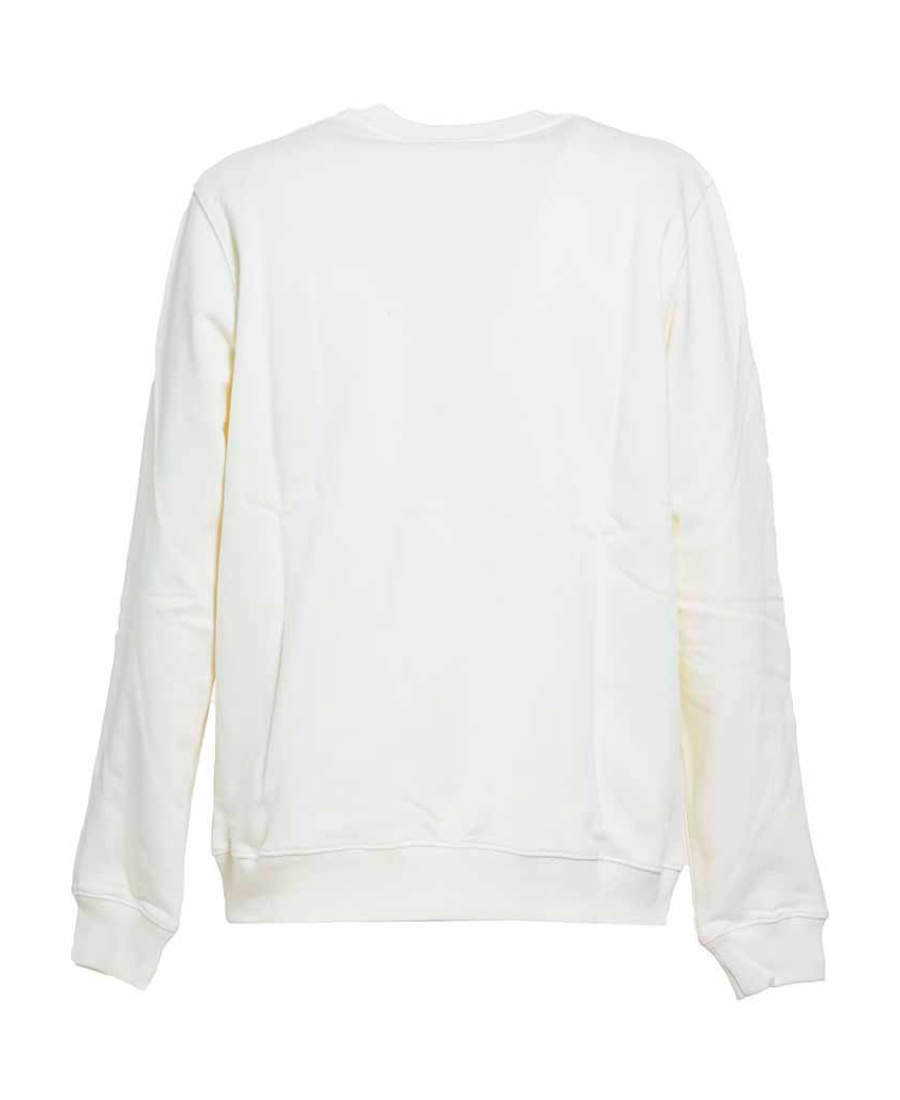 Msgm Cream Cotton Crewneck Sweatshirt With Brush Logo Print In White