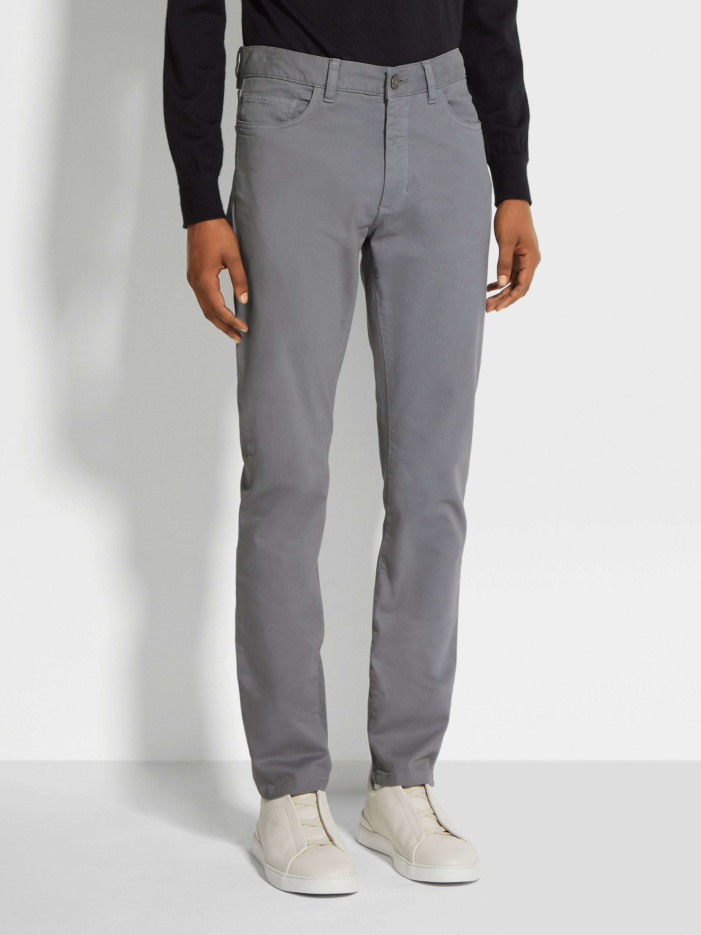 Shop Zegna Garment-dyed Tapered Jeans In Gray