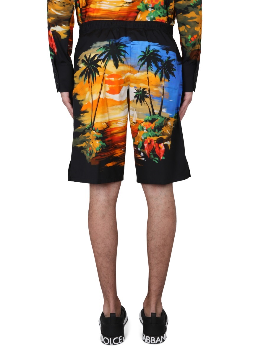 Dolce & Gabbana Bermuda Shorts With Hawaii Print In Multicolor