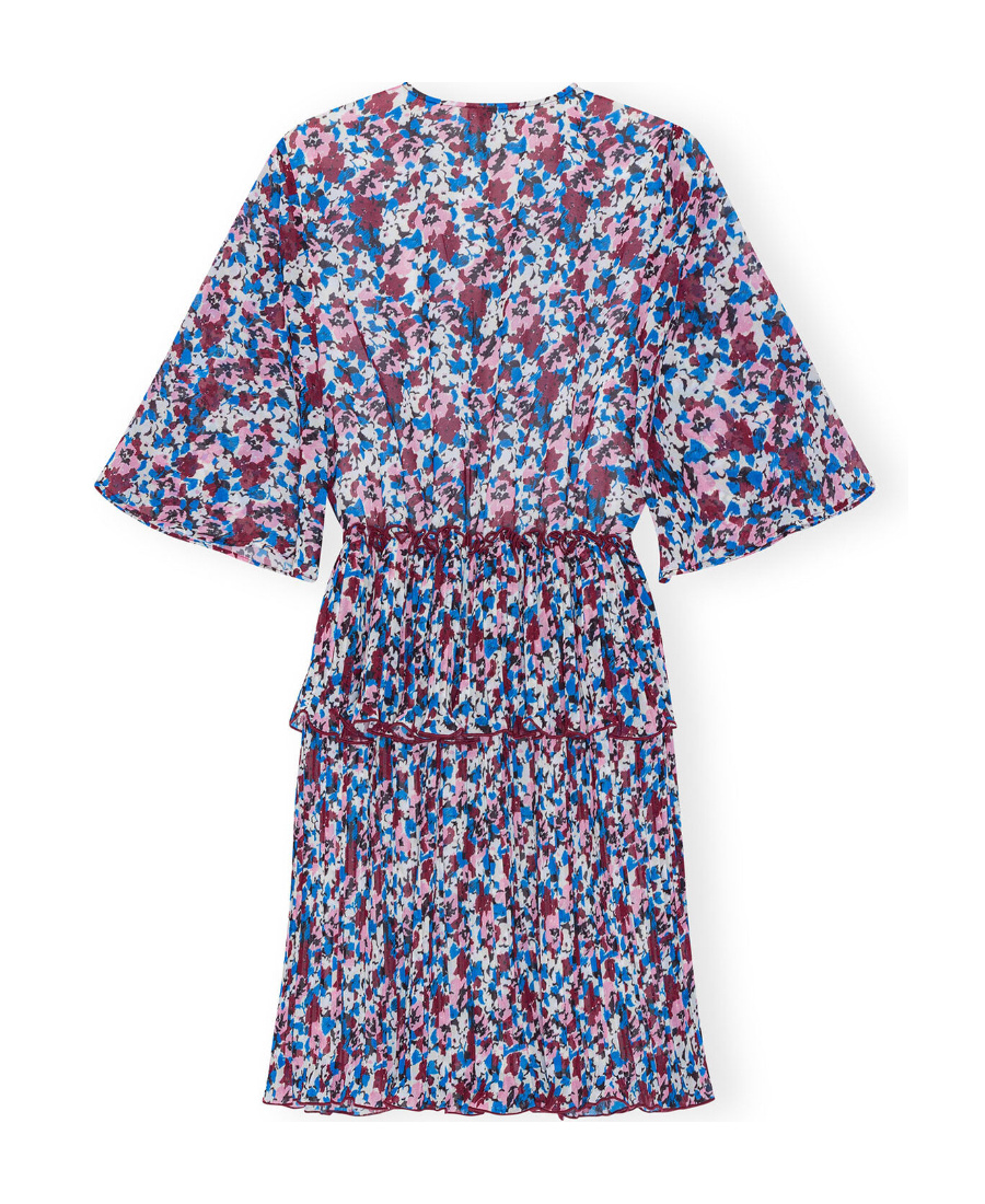 Ganni Pleated Mini Dress With Floral Motif In Multicolor
